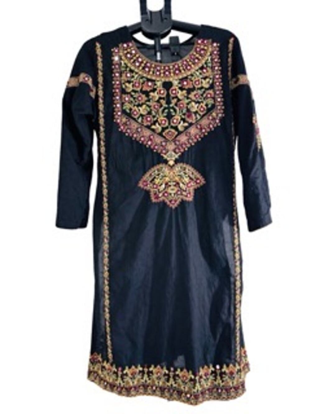 Handmade Black Multicolor Embroidered Kurta 22x43 chiffon